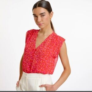ARTLOVE‎ PARIS Aichata Vibrant Floral Spring Semi-sheer V-neck Flowy Top sz 36